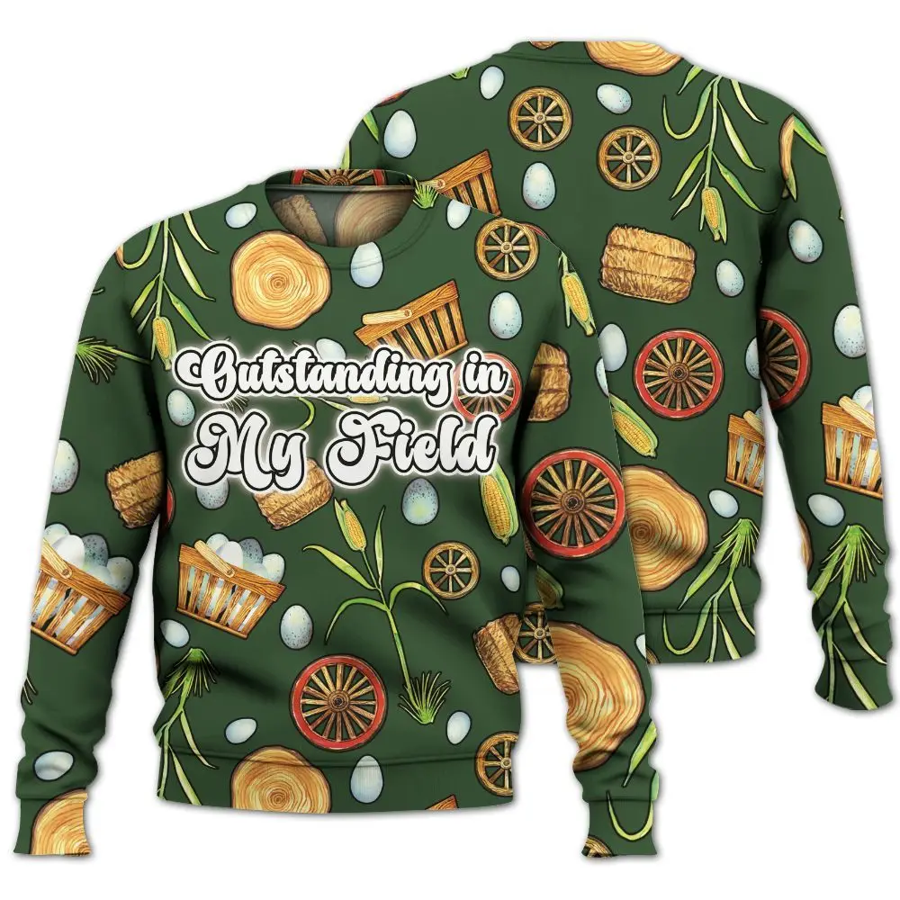 Outstanding In My Field Shirt, Christmas Farm, Cute Farm Pattern, Farm Christmas Unisex Gift Shirt For Farmer Knitted Sweater