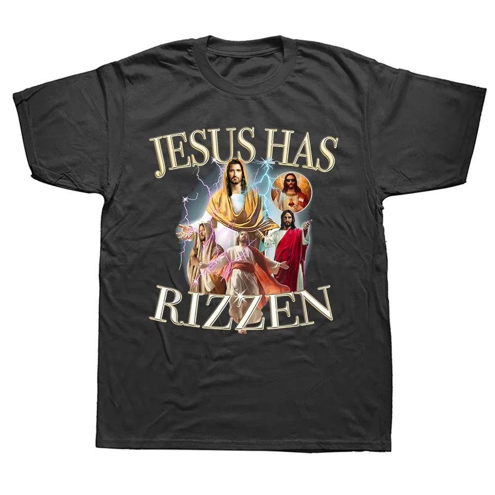 Christian Jesus Has Rizzen Funny Quote T Shirts Summer Graphic Streetwear Short Sleeve Retro Christ Religious Gifts T-shirt