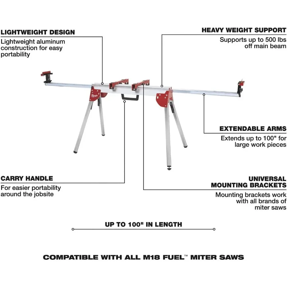 Support de scie à onglets compact pliant en aluminium léger, adapté pour Milwaukee 32"