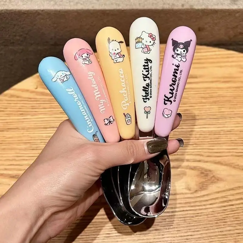 Cute Cartoon Sanrio Kuromi 304 Stainless Steel Spoon Kid Baby Eating Spoon Ingot Spoon Creative Send To Friends Birthday Gift