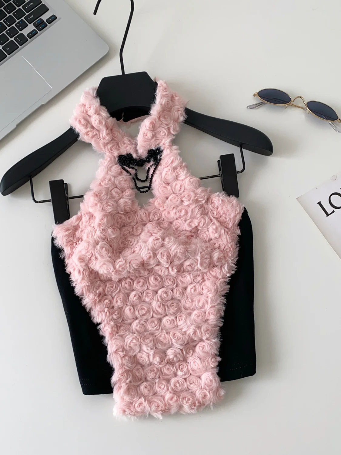 Sexy ort Svel Crop Top Women's Faionable Splicing Ne Hanging Plu Vest Street Sle Pure Color Polyester Fiber