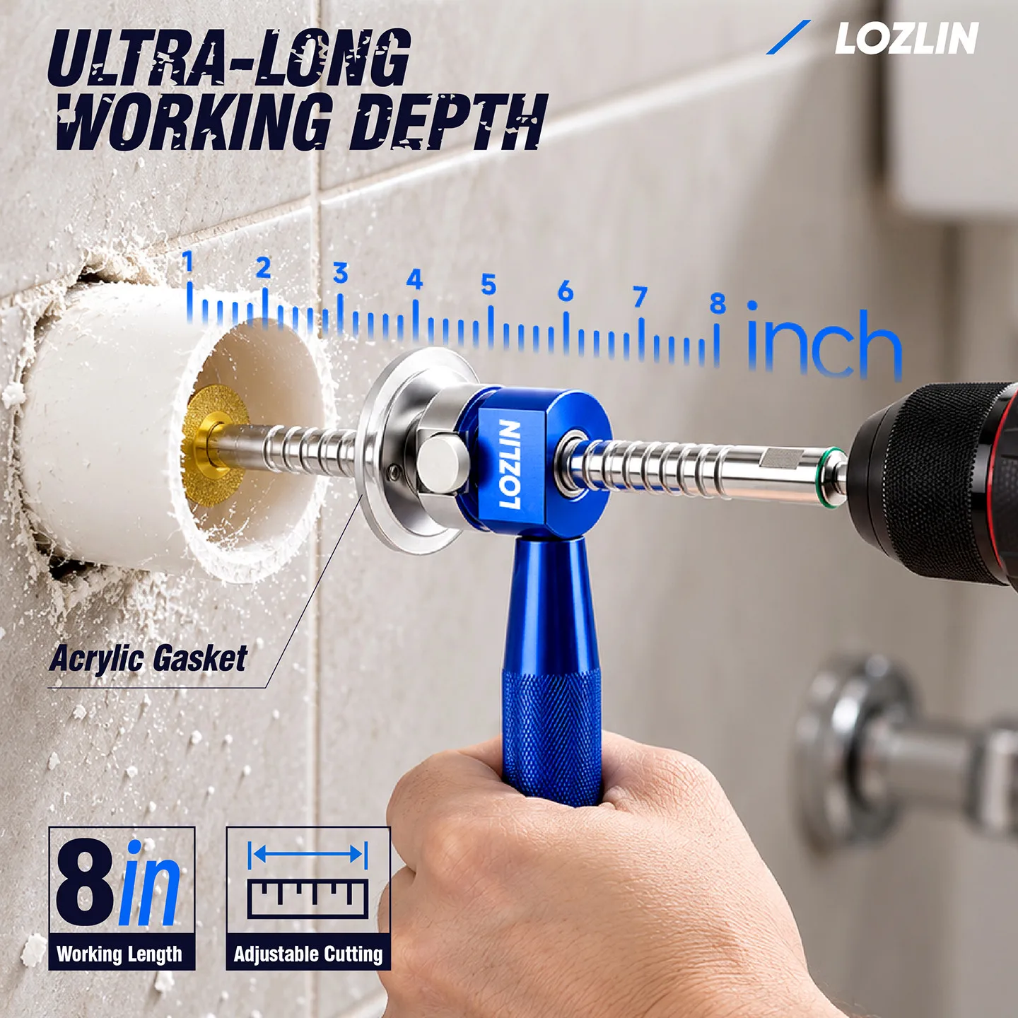 LOZLIN PVC Pipe Inside Cutter 8 Inch Extended Internal Pipe Cutting Tool Adjustable Depth 1/4 Inch Hex Shank for Plumbing Drills 2