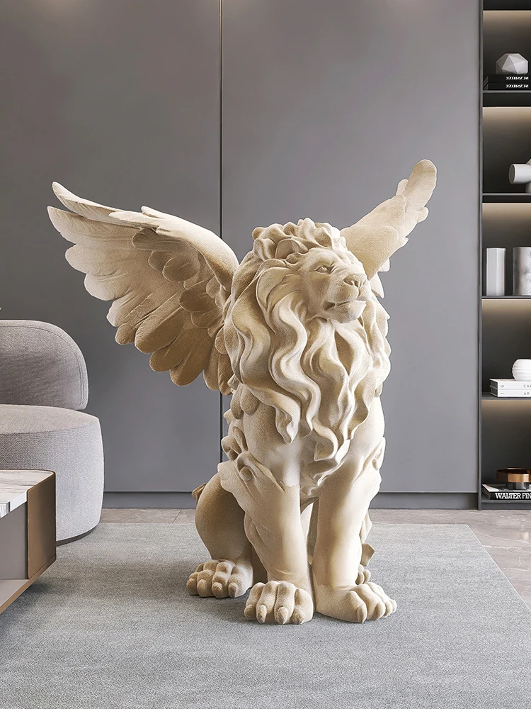 Home Decor Flocking Lion Statue Living Room Large Floor Decorations Office Decor Animal Sculpture Art Ornament Housewarming Gift