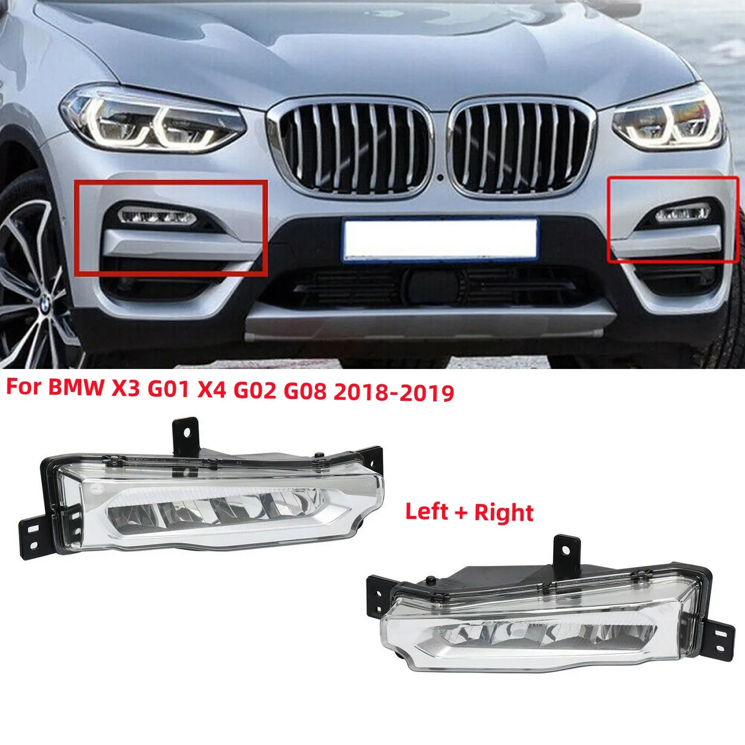 

1Pair LED Front Bumper Fog Light Day Running Lamps for BMW X3 G01 X4 G02 G08 2018-2019 63177412527 63177412528 12V DRL Lights