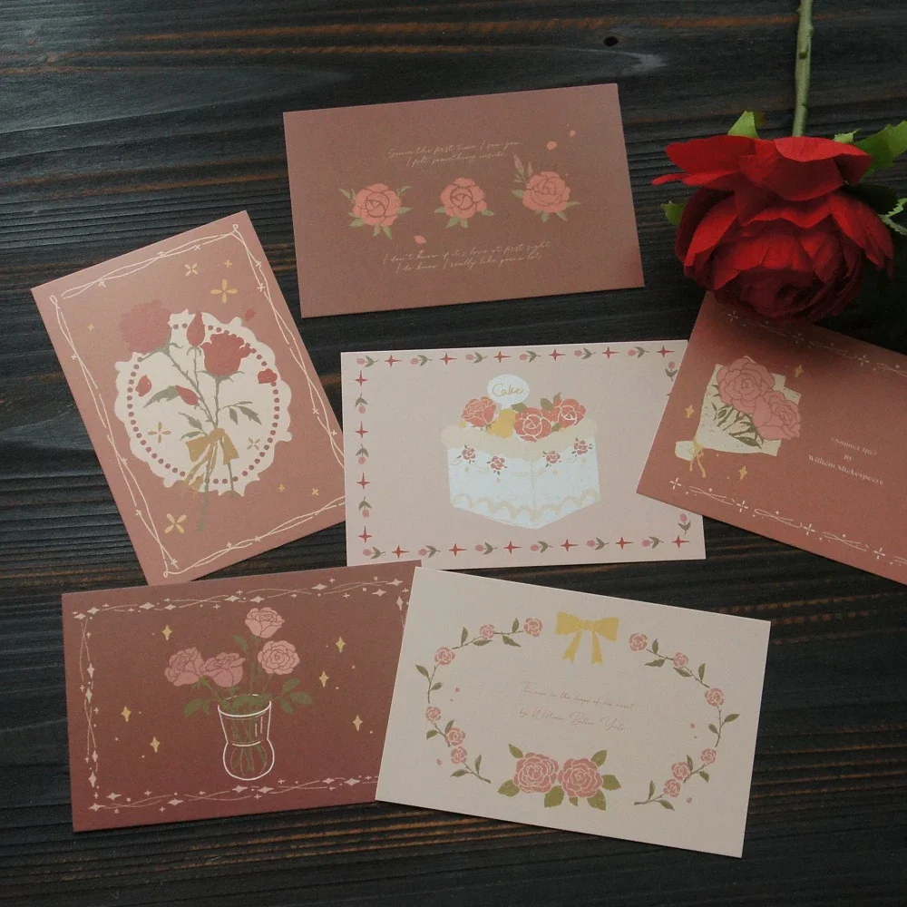 

15pcs Brown Red Rose Send Love Message Design As Post Card Gift Greeting Cards Party Invitation Scrapbooking