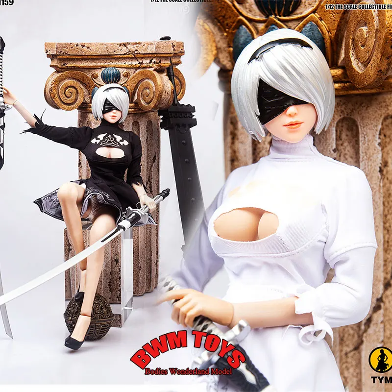 

In Stock TYM159 1/6 Scale Female Soldier 2B Sister Sexy Printed Dress Head Sculpt For 12Inch Action Figure Doll Body