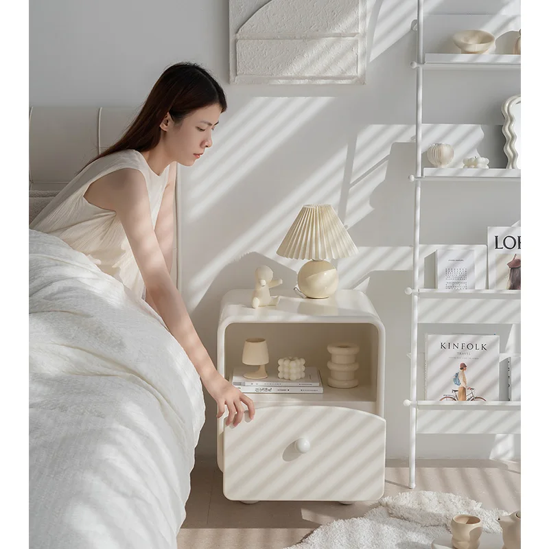 

Minimalist White Cream Nightstand Northern Modern Simple INS Bedroom Storage Bed Table Light Luxury Small Bedside Cabinet