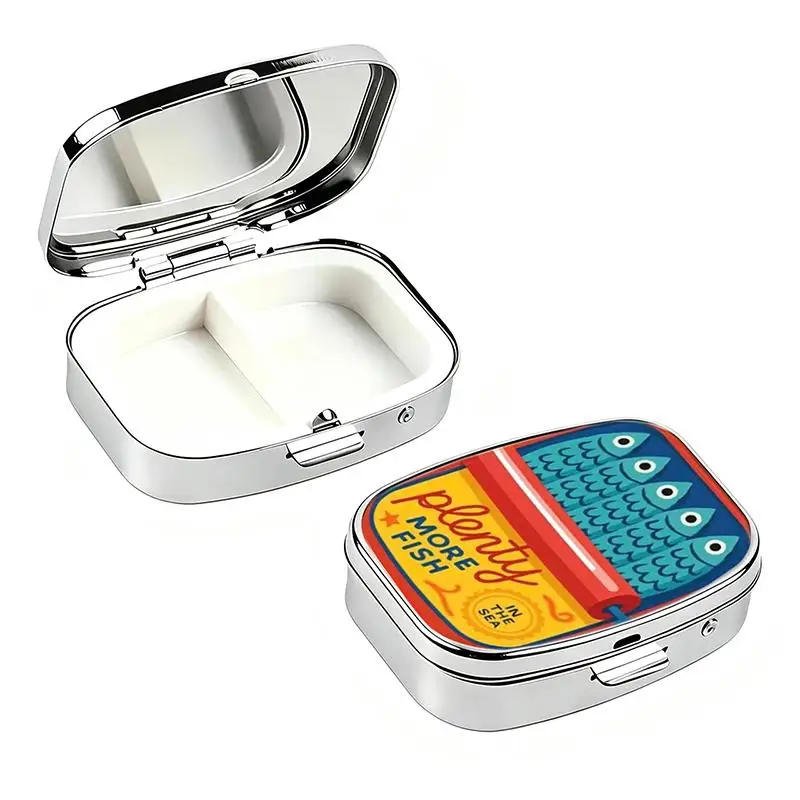 Funny Black Cat 2 Compartment Portable Mini Metal Pill Box Medicine Case for Daily Carry