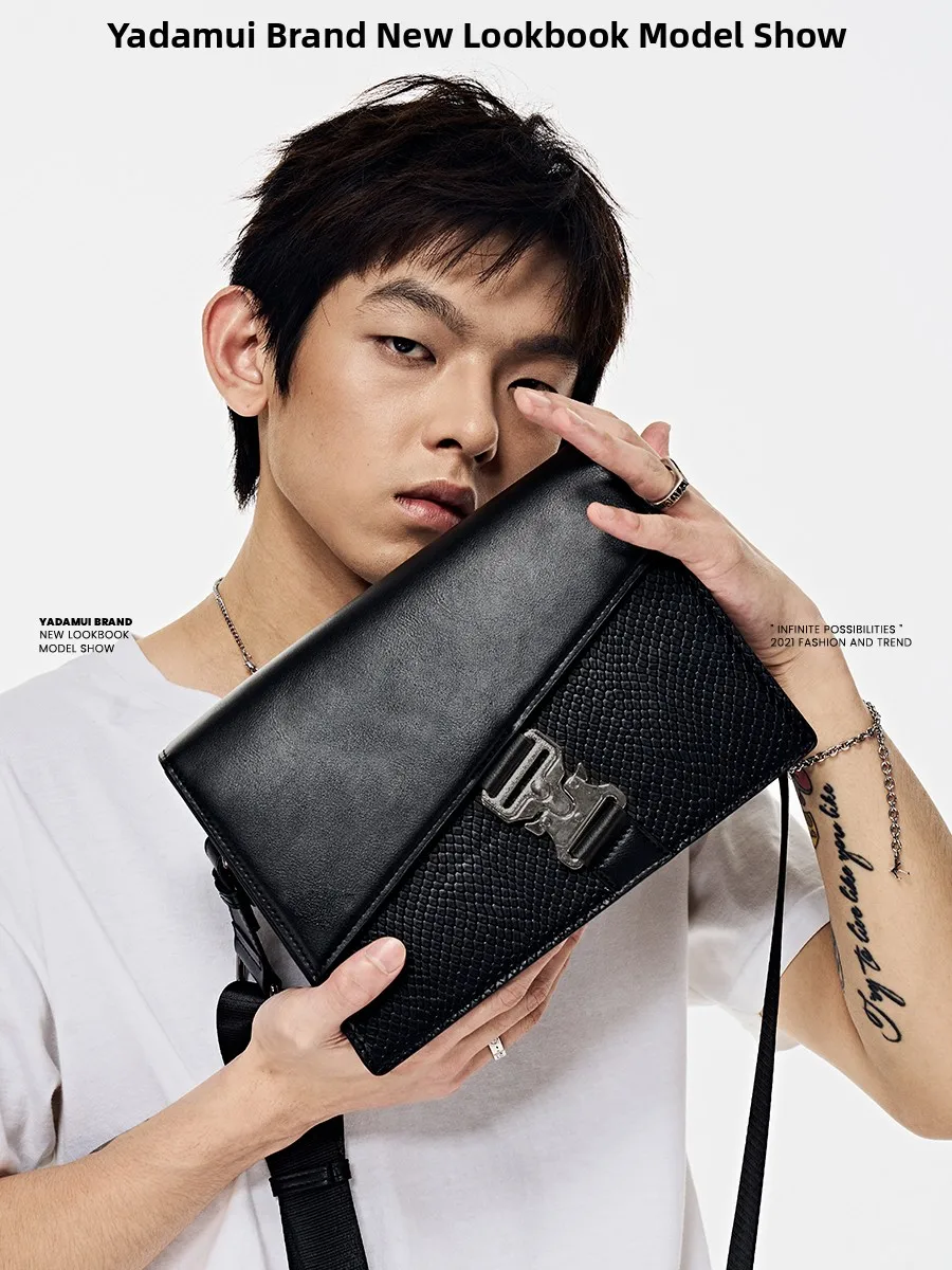 

Casual Snake Skin Pattern Irregular Men's Crossbody Bag Leather Single Shoulder Bag Street Style Fashion Brand Small Bag