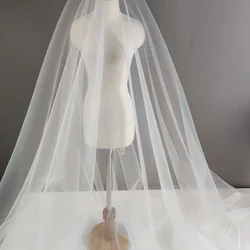 Yeni yumuşak örgü tül kumaş İsviçre Sheer tül Illusion gelin Veils için düğün elbisesi beyaz fildişi bej siyah 300cm genişliği