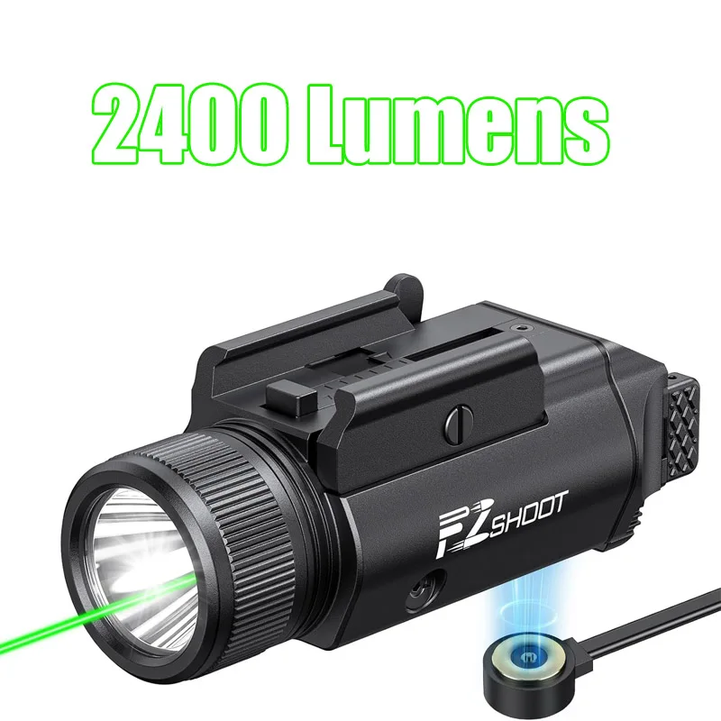 2400 Lumens Laser Light Combo High Lumen Huntin Flashlight Green Laser with Quick Install Adjustable Slide Rail for Picatinny GL