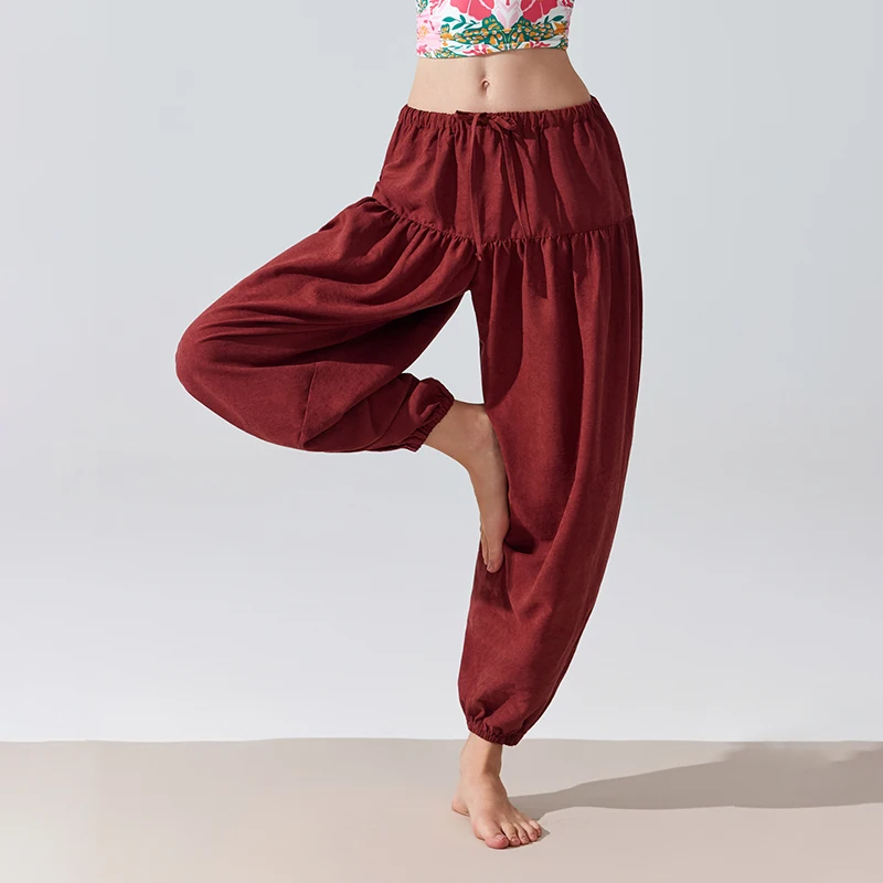 Nuove donne pantaloni da ballo larghi primavera estate sottili casual pieghettati sportivi Bloomers donna Y2K pantaloni da yoga a vita elastica con coulisse