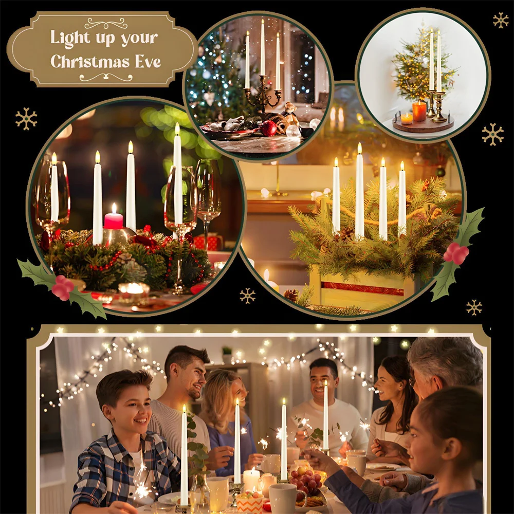 12-48PC Long Christmas LED Candle Flameless with Remote Battery Powered Church Flickering Warm White Light Home Table Decoration