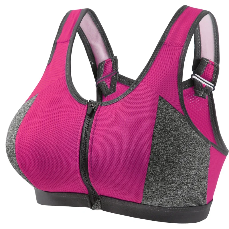 Women Zipper Front Sports Bra Strappy Yoga  Top High Impact Support  Activewear    Underwear 