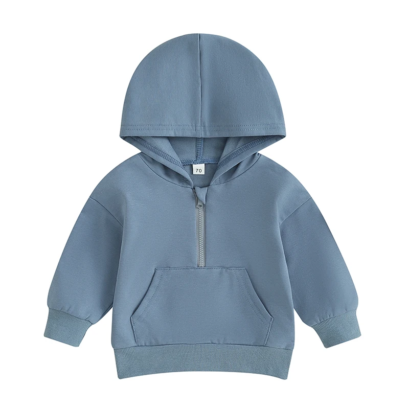 

2023 Autumn Winter Solid Hoodies Baby Boys Casual Loose Pocket All-match Hooded Top Girls Simple Thick Pullover Cotton Clothes