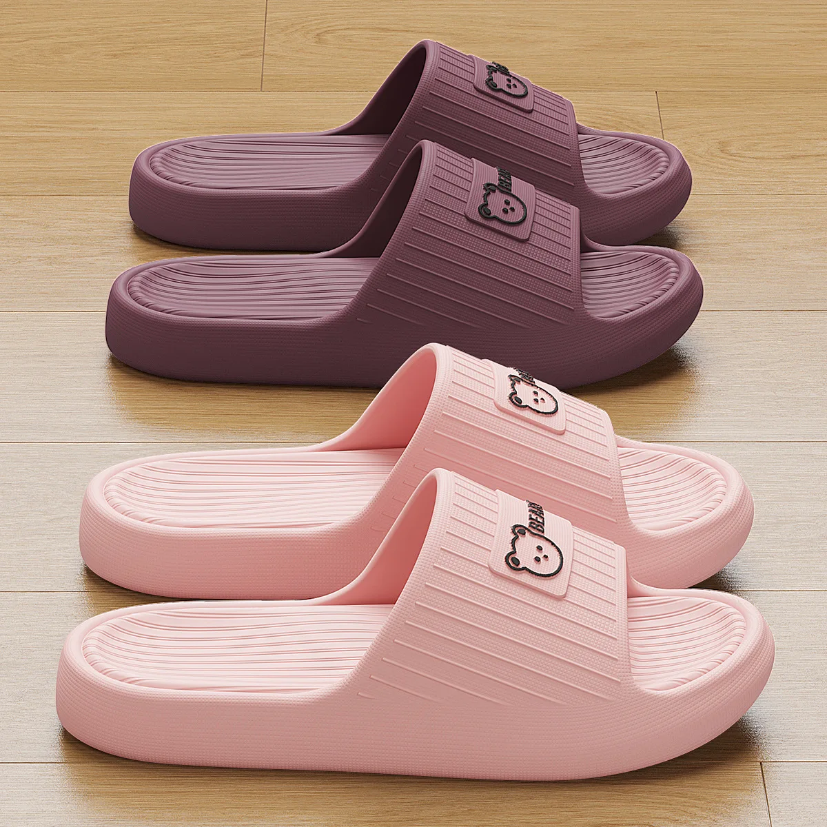 Cute Bear Cloud Slippers Women Men Thick Platform Soft EVA Slides Non-Slip Bathroom Shower Sandals Indoor Home Couple Cute Shoe