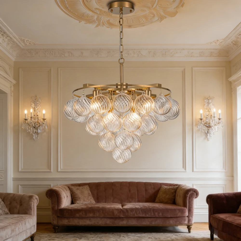 

Polished Chrome Tiered Bubble Chandelier LED Pendant Light Luxury Glass Globe Lamp for Living Room Dining Room Staircase Villa