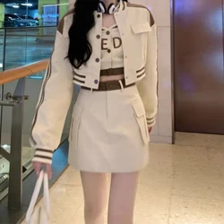 Long Sleeve Baseball Uniform Outer Garment Female Sling Vests Autumn Fashion Temperament High Waist Skirt Three-piece Clothes