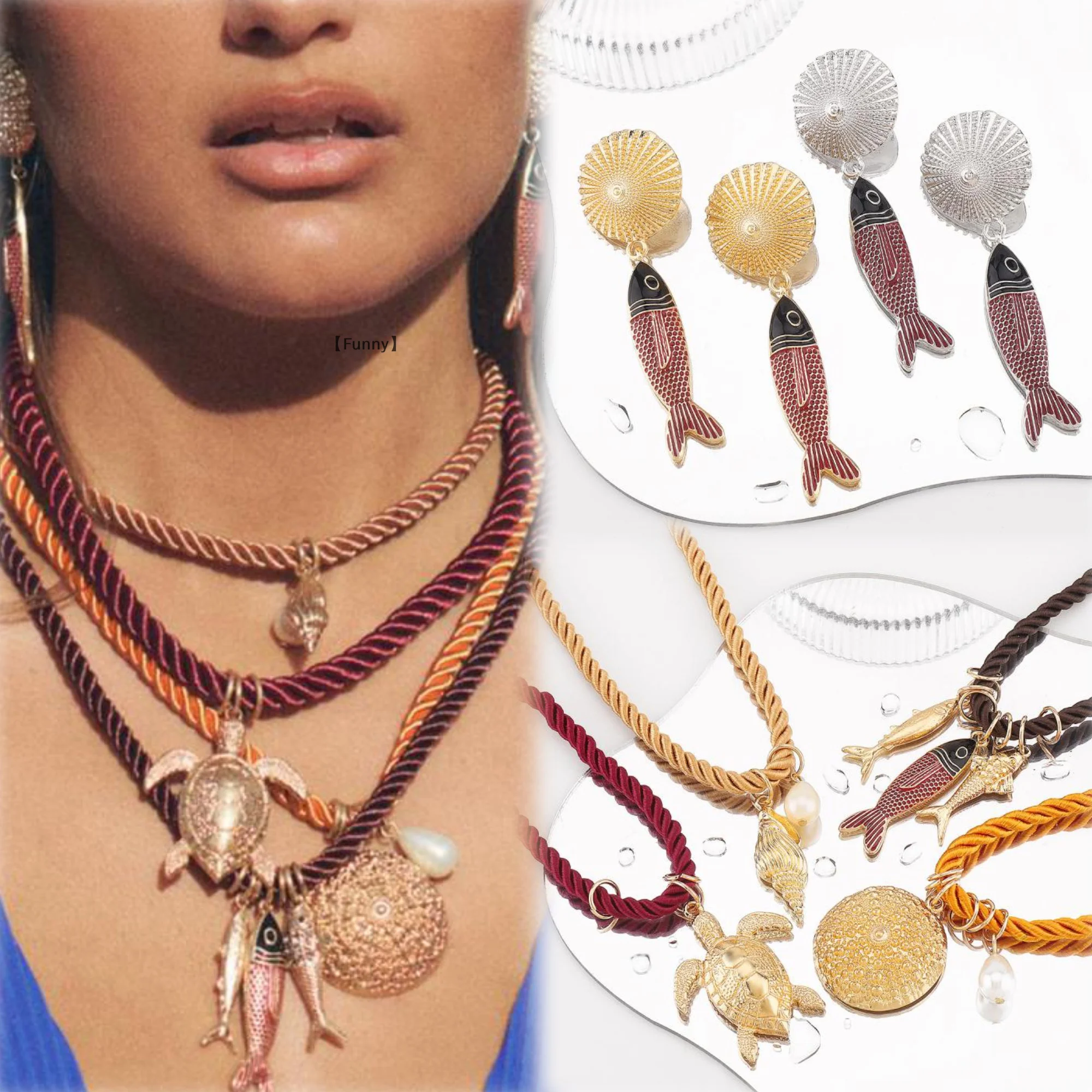 

〔Funny〕 Conch Turtle Shell Fish Necklace Ocean Style Hand-Woven Pendant Choker Summer Exquisite Trend Accessories