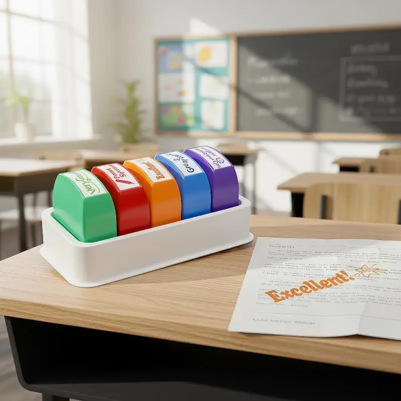 Self Inking Teacher Grading Stamps 5 Pcs Short Encouraging Phrases for Classroom Primary School Use