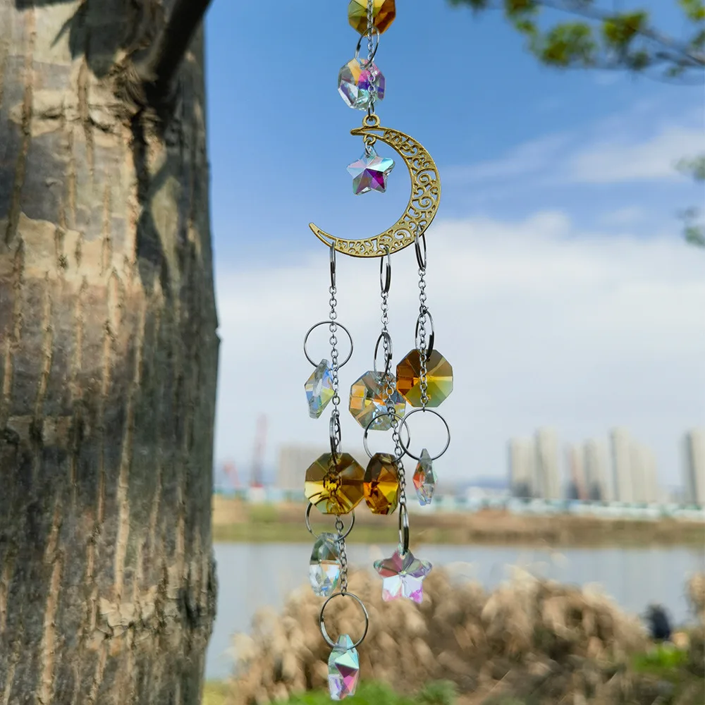 Crystal Wind Chime Hangings Pendant Gold Silver Series Star Moon Creative Home Aeolian Bell Windbell Decoration For Home Outdoor