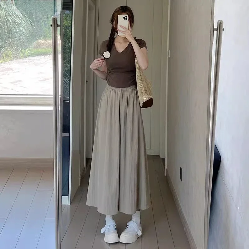 Pantalones de pierna ancha para mujer, falda informal holgada de cintura alta, Color sólido, Verano