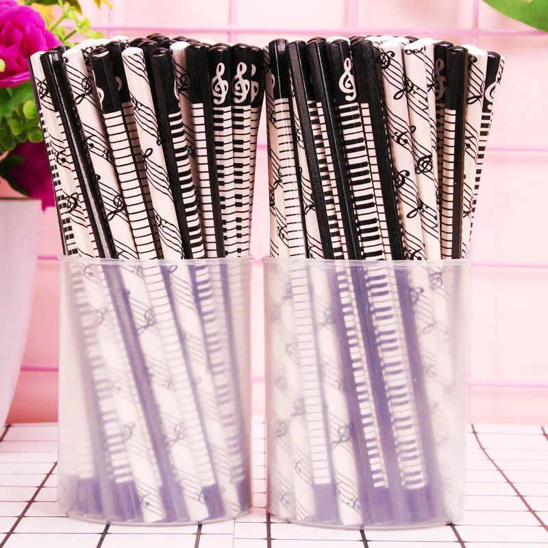 4 Pcs Musical Pencil 2B Standard Music Stationery Piano School Office Supply Student Gift Primary Hexagonal Pencil Black White