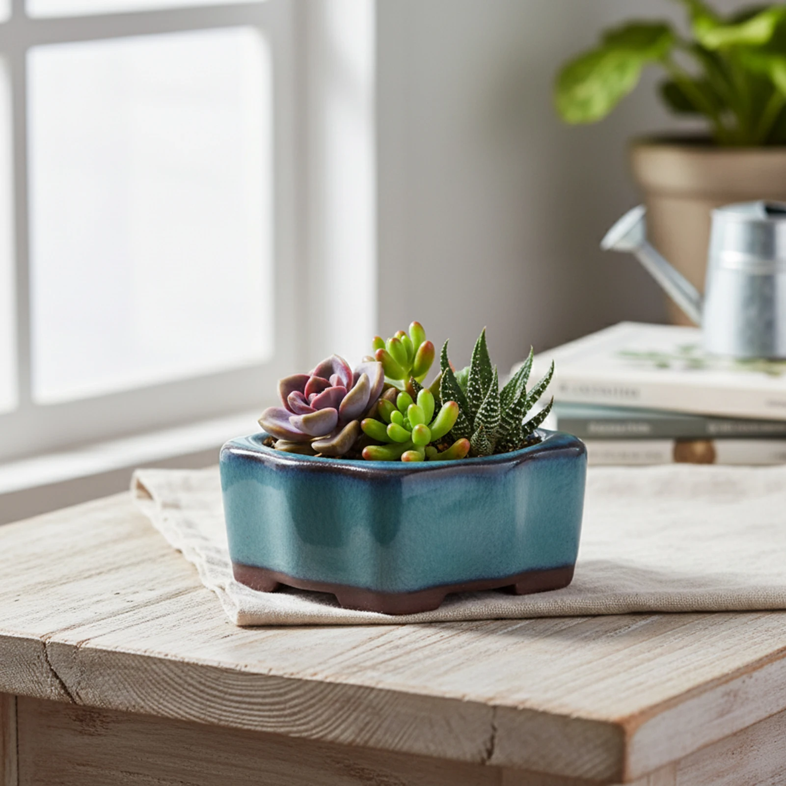 Ceramic Planter Pot For Succulents Blue Simple Design Porcelain Material With Good Air Permeability