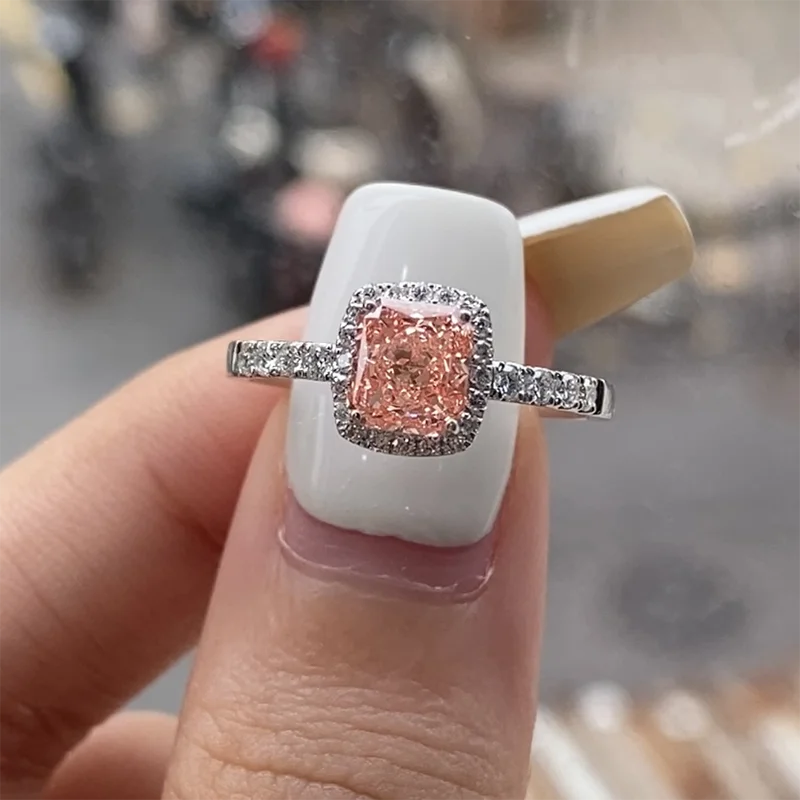 

1.00 Ctw Fancy Pink Cushion Cut CVD&HPHT Lab Grown Diamond Halo Engagement Ring 14K/10K Gold IGI Certified