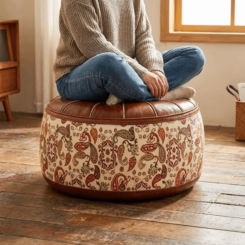 PU Leather Seat Cushion Cover Vintage Unstuffed Sofa Stool Cover Large Capacity Waterproof Storage Leg Bench Bedroom
