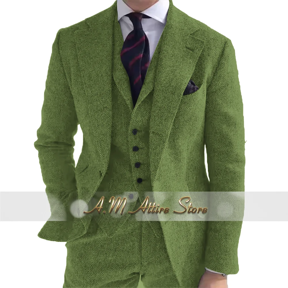 Men's Gray Vintage Herringbone 3-Piece Suit - usage example