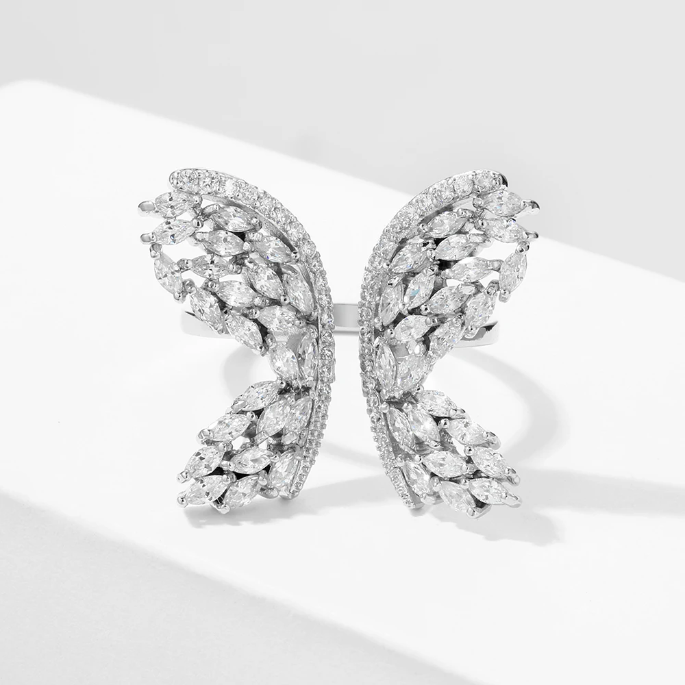 Uilz Creative Elegant Micro Inlay Zircon Butterfly Open Rings For Women Fashion Wedding Bride Party Jewelry view 3