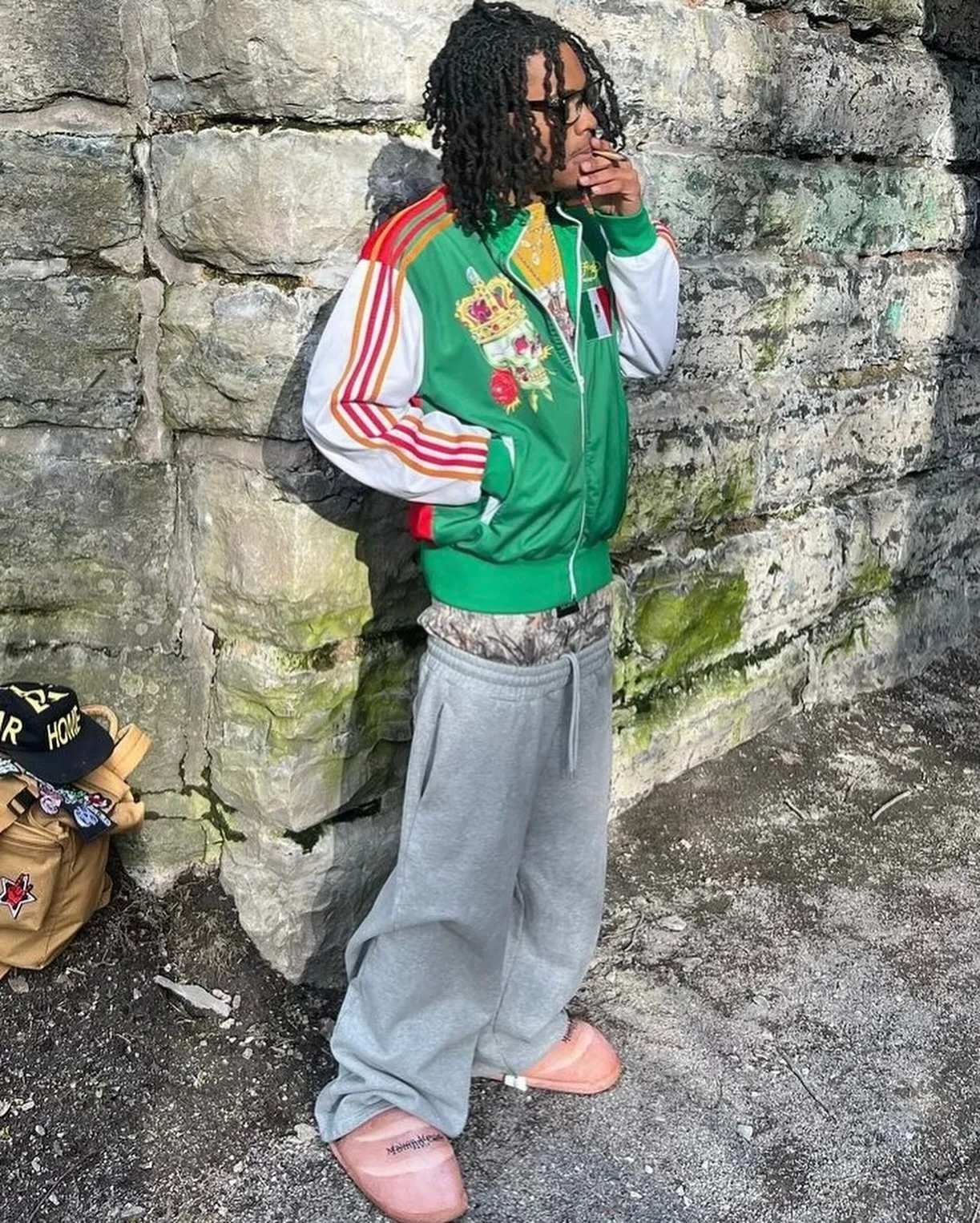 بنطال رياضي مطرز بخصر مزدوج Y2K بنطال غير رسمي للرجال على الطراز الأوروبي القديم USD سروال فضفاض عالي الخصر مطرز للشارع