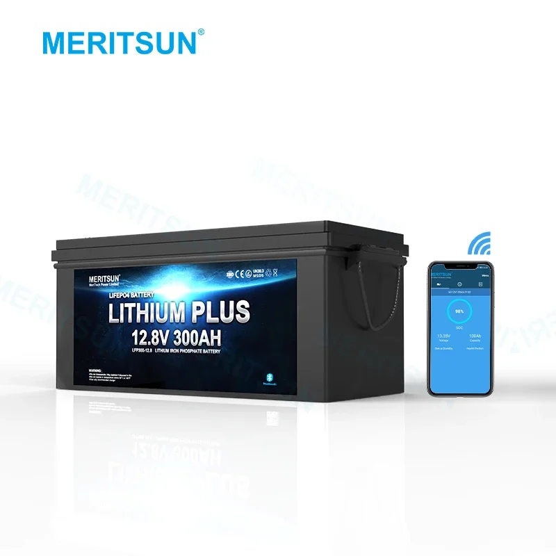 MeritSun Solar Boat Lithium Lifepo4 Pack Electric Motorcycle BT Battery 12v 100ah With Smart BMS