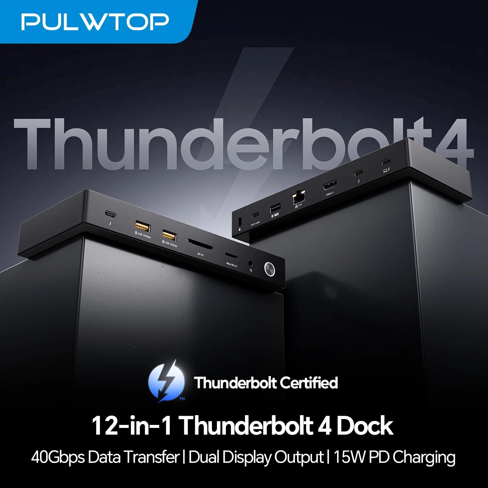 PULWTOP Thunderbolt 4 Dock mit Dual-Monitor 8K/4K Display, 40Gb/s, HDMI, SD/TF4.0, 2.5GbE für Windows, MacMiniM4 & Mac Pro/Max