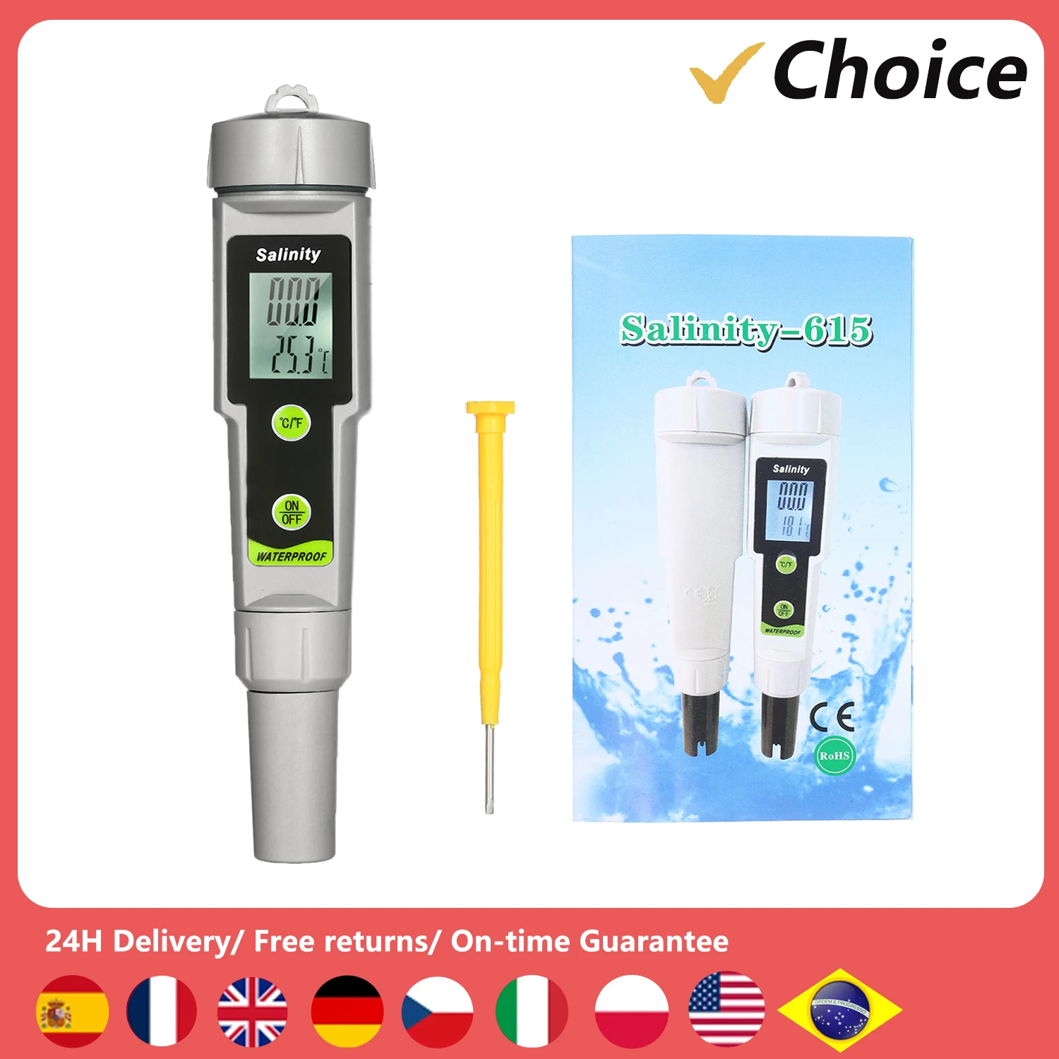 

Salinometer Waterproof Salinity Test Pen 2-in-1 Salinity & Temperature Meter Portable Salinity Salimeter Pen Type Salinograph