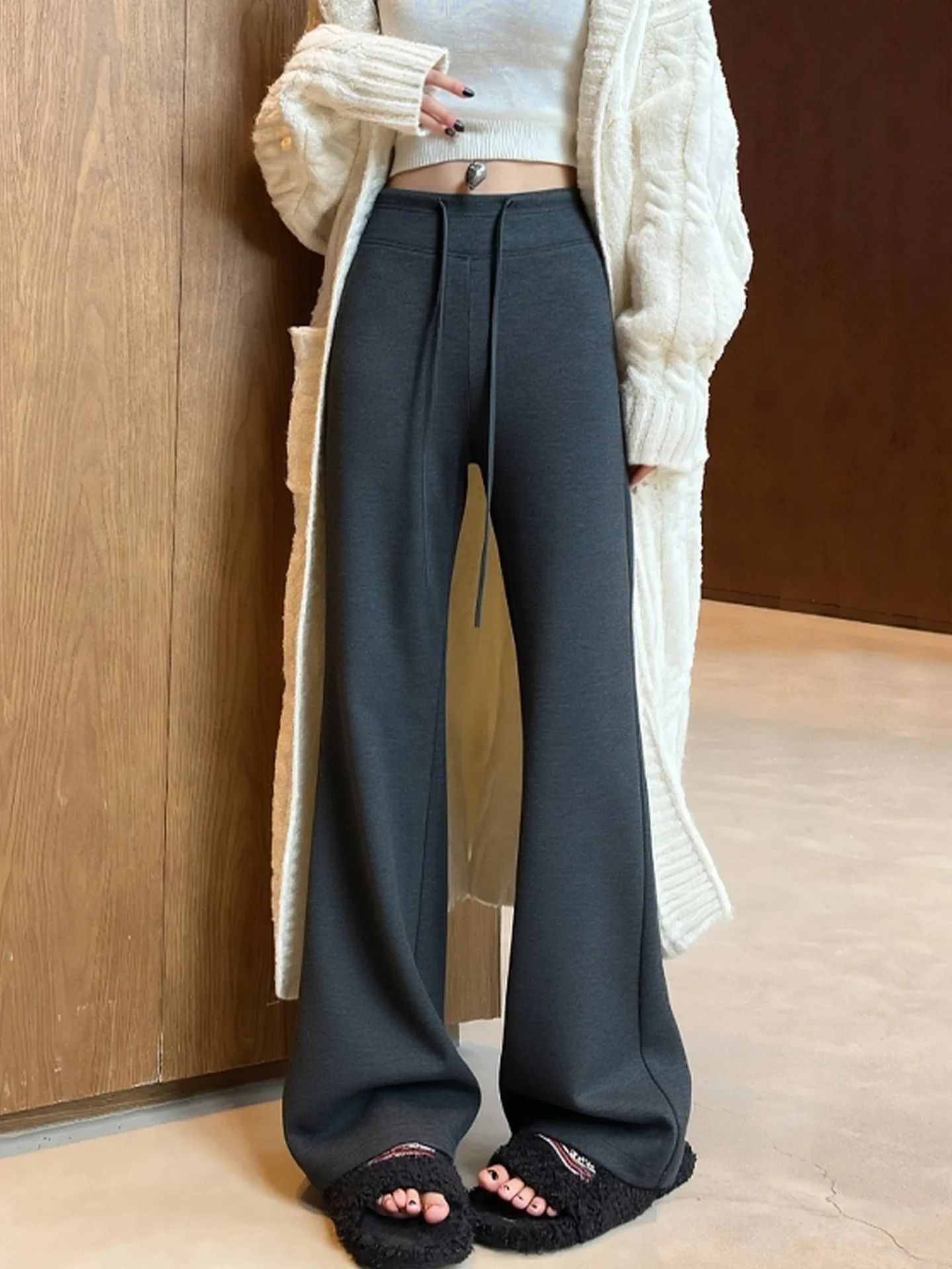 

ay Rice Noodle Pants Fce Lined Acetate Wool Bell Bot Yoga Pants Women's Autumn Winter Slim Fit Spor Micro Flared Pants