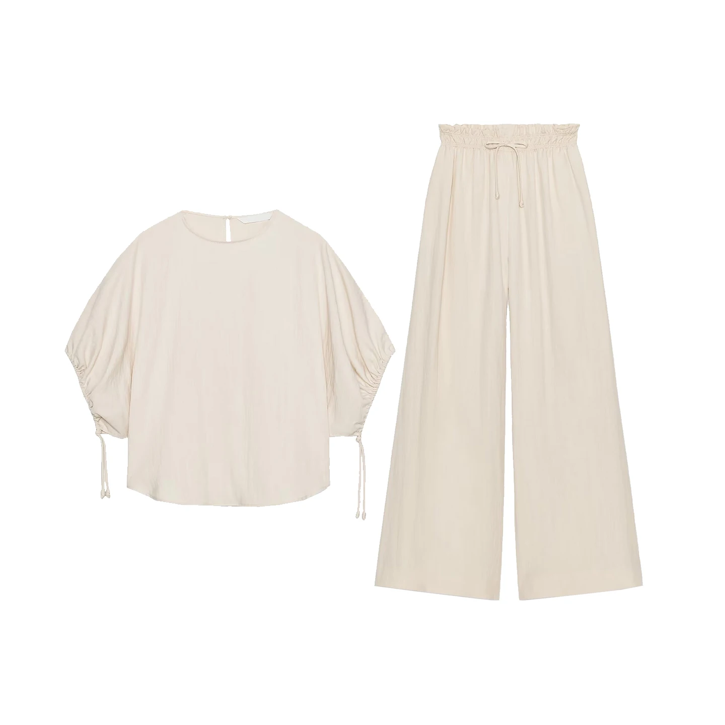 Z Damen Faion irt Loose Spwear Sle Pants Zweiteiliges Set Atmungsaktive Polyesterfaser ort Sve rund Ne
