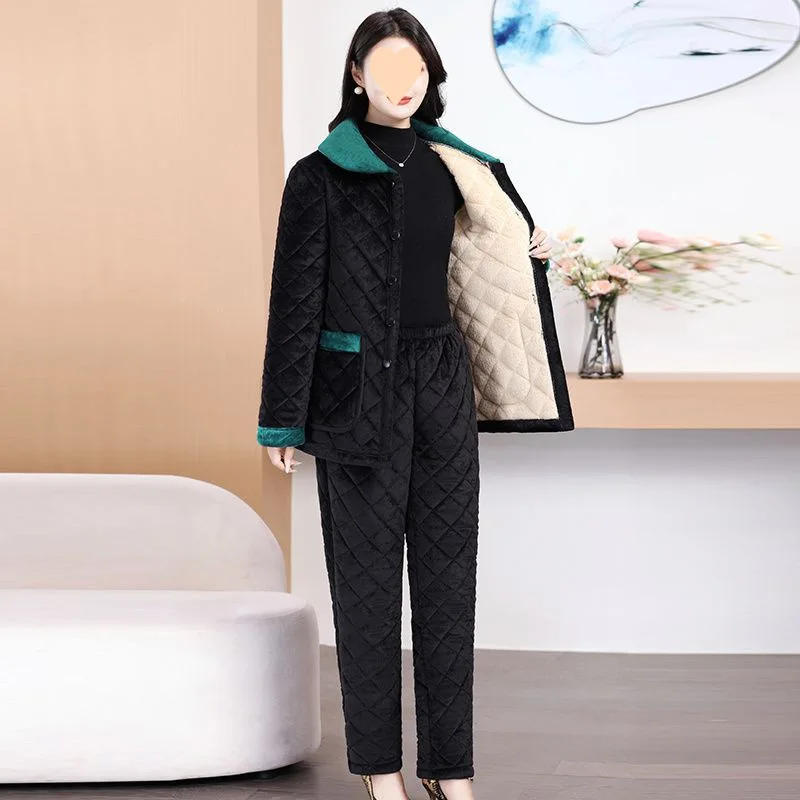 Ensemble de vêtements de nuit en coton pour femmes d'âge moyen, optique d'hiver et velours, trois couches de colonne vertébrale, vêtements pour la maison, nouveau, 2025