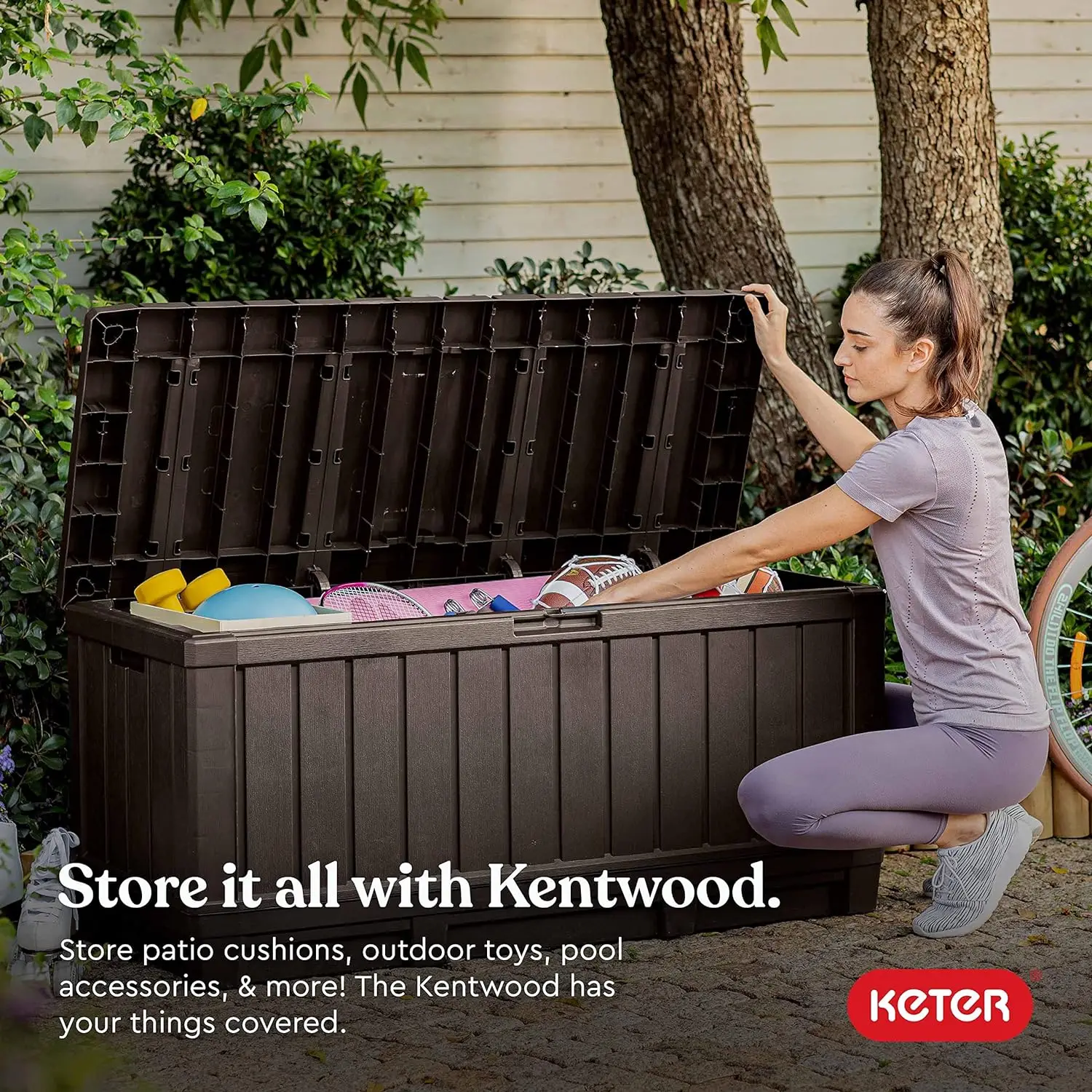 Kentwood 92 Gallon Resin Deck Box-Organization and Storage for Patio Furniture Outdoor Cushions, Throw Pillows, Garden Tools