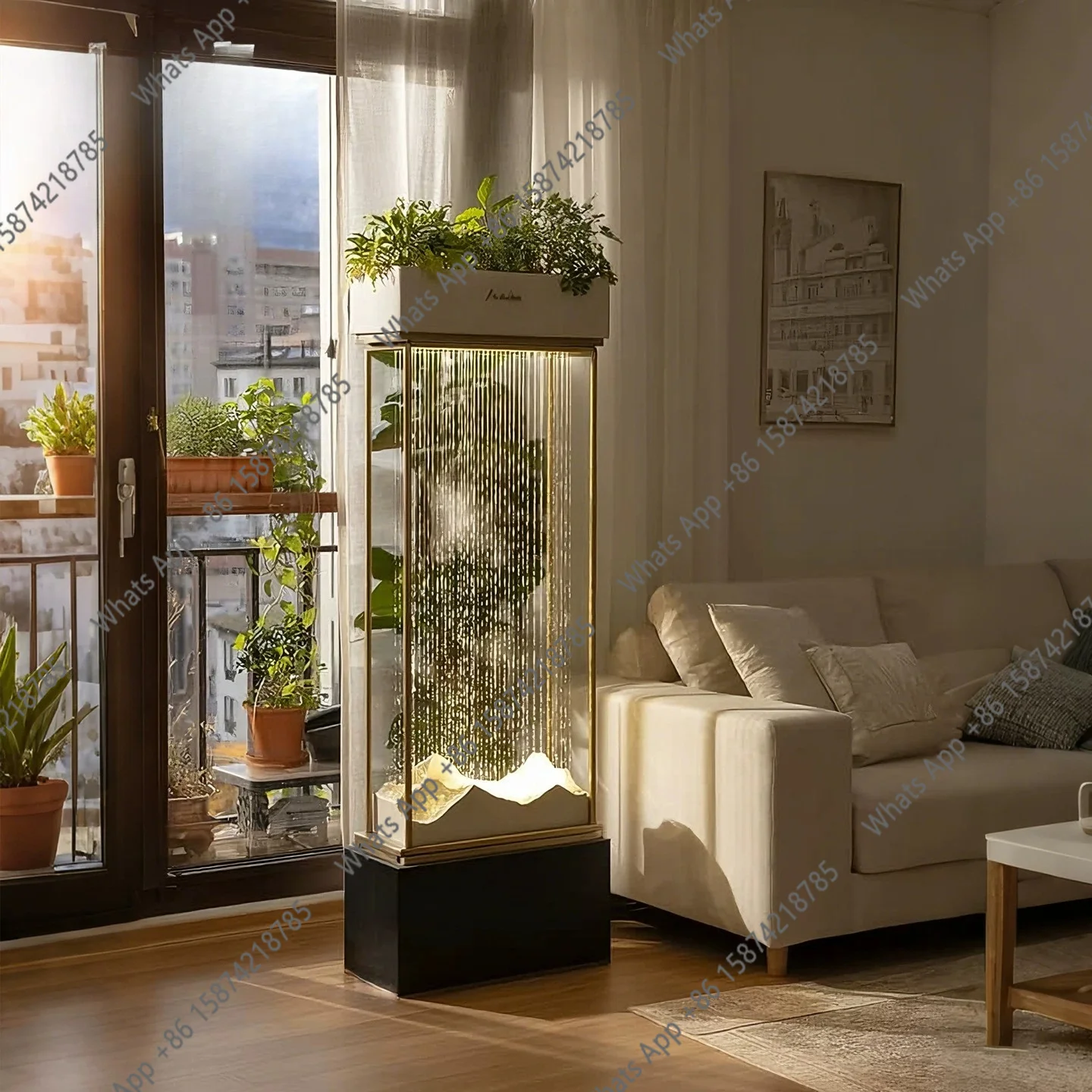 Mn Stainless Steel Living Room Balcony Landscaping Landscape Floor-to-ceiling Water Feature Flower Stand Flowing Water Ornament