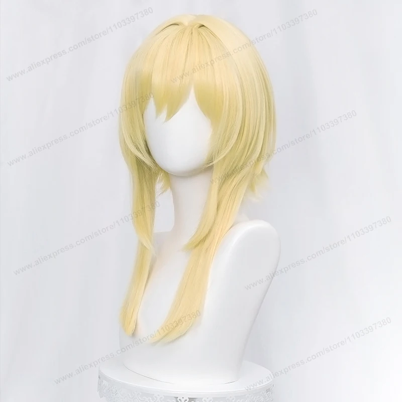 Lumine Cosplay Wig 50cm Long Golden Women Hair Game Traveller Heat Resistant Synthetic Party Wigs