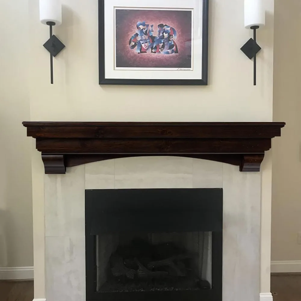 

Mantels Salem Wood Mantel Shelf with Arched Corbels - Espresso 72 Inch Wooden Rustic Wall Mounted Shelf