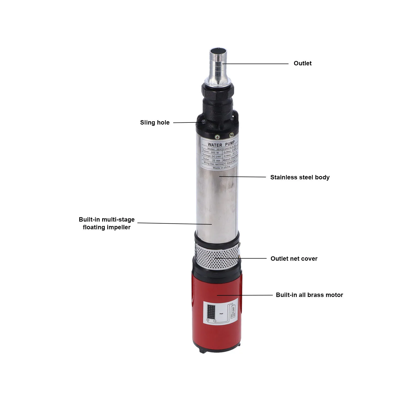 DC Deep-Well Pump Large Flow High Lift Battery Solar Water Pump Brass Motor Floating Impeller S-4-35 DC24V