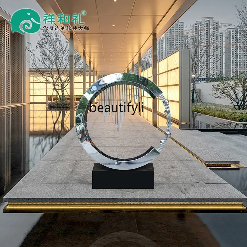 

Outdoor stainless steel circular sculpture hotel floor-to-ceiling water landscape courtyard large ornament
