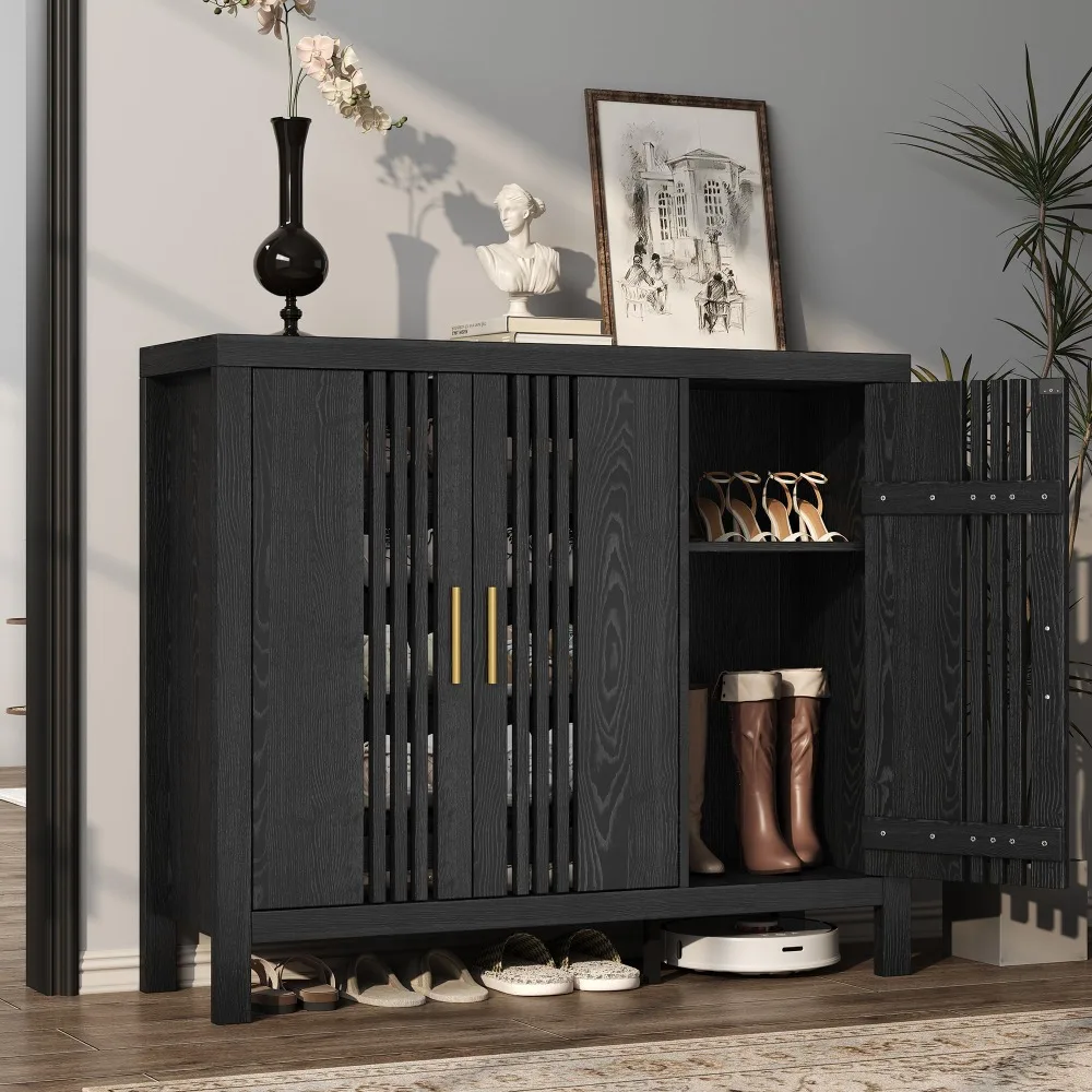 Shoe Storage Cabinet with 3 Shutter Doors, 30 Pairs Shoe Cabinet with Adjustable Shelves, 5-Tier Large Shoe Rack