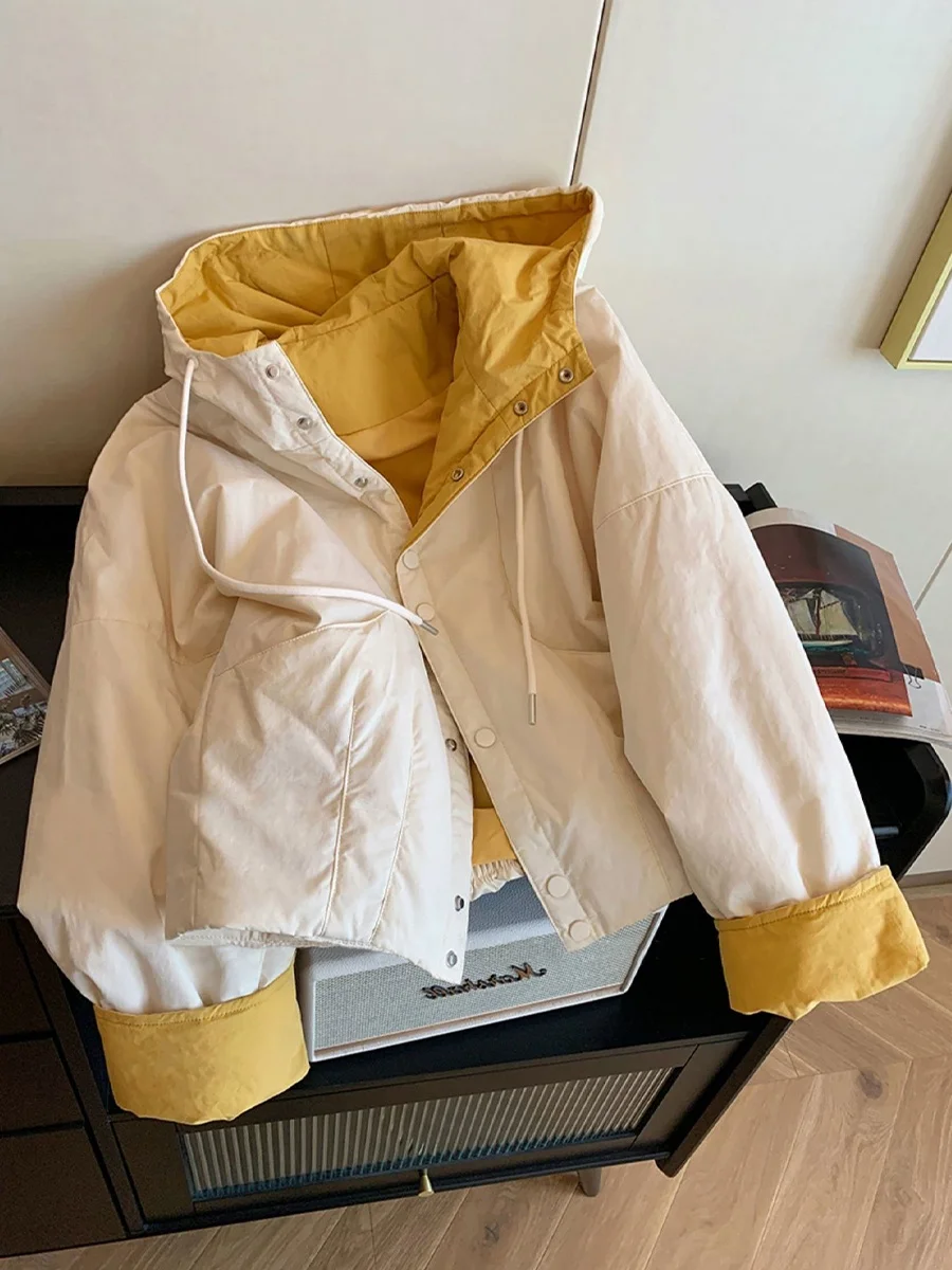 

Korean Sle Faionable Anti-Aging Color Blo Hooded Warm Cotton Jaet Women's Autumn Winter Loose Slimming Cotton Padded ...