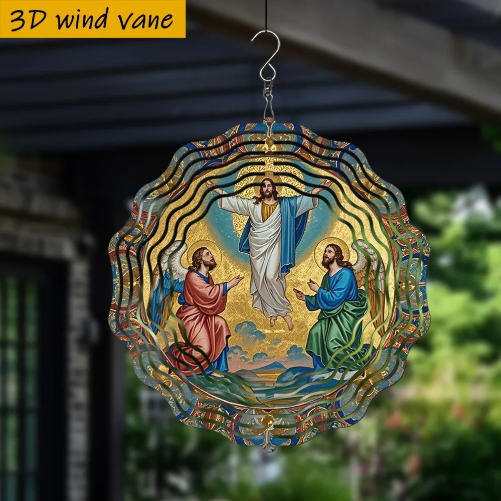 3D Floating Angel Ascension Scene, 10in Spinning Wind Spinner with Hook for Garden, Christmas Halloween Gift