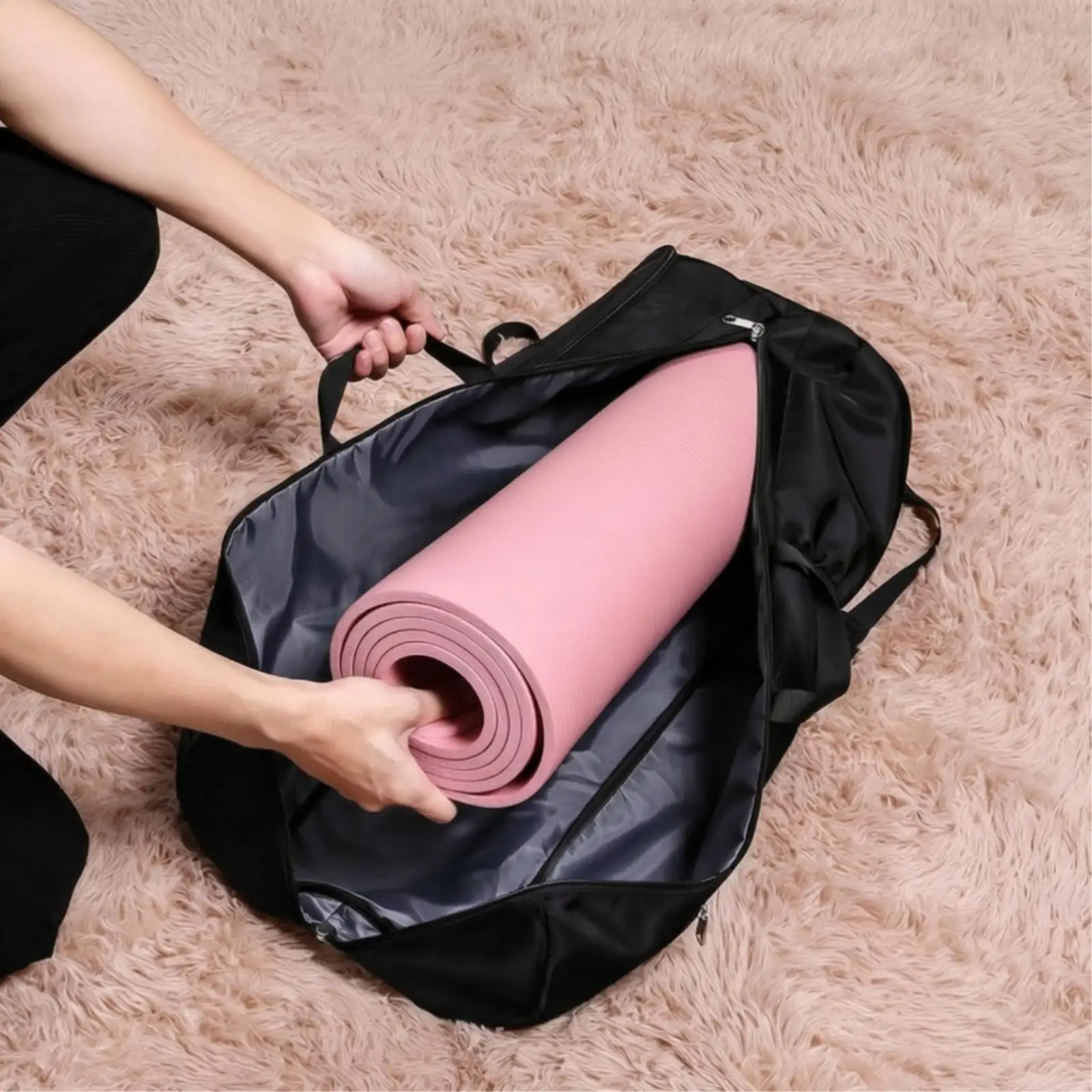 Gym Storage Carrier Black Polyester Fitness Backpack with Pilates Mat Bag Holder 36L Multiple Zippered Compartments - view 4