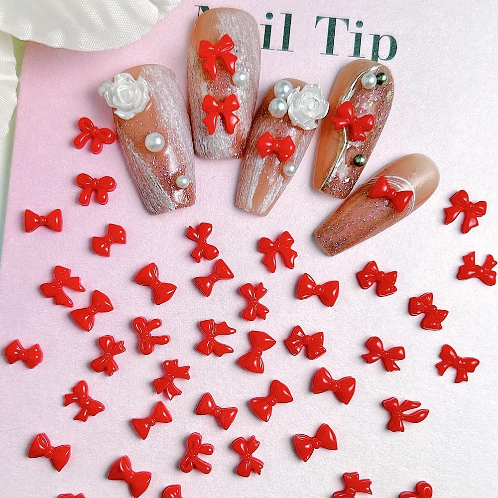 

50PCS Red Mini 3D Acrylic Bow Nail Art Charms Accessories Resin Parts For Manicure Decor Nails Decorations Supplies Material